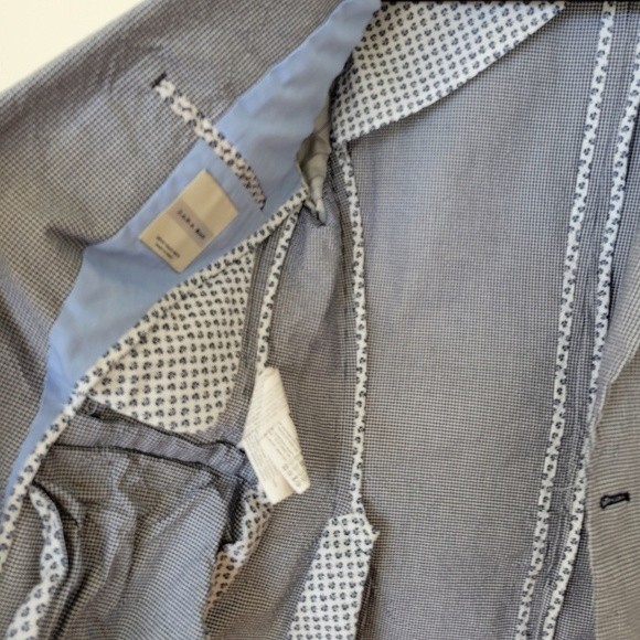 Zara Man | Houndstooth Pattern Two-Button Casual Blazer Navy Blue White Size 38 - Picture 9 of 14